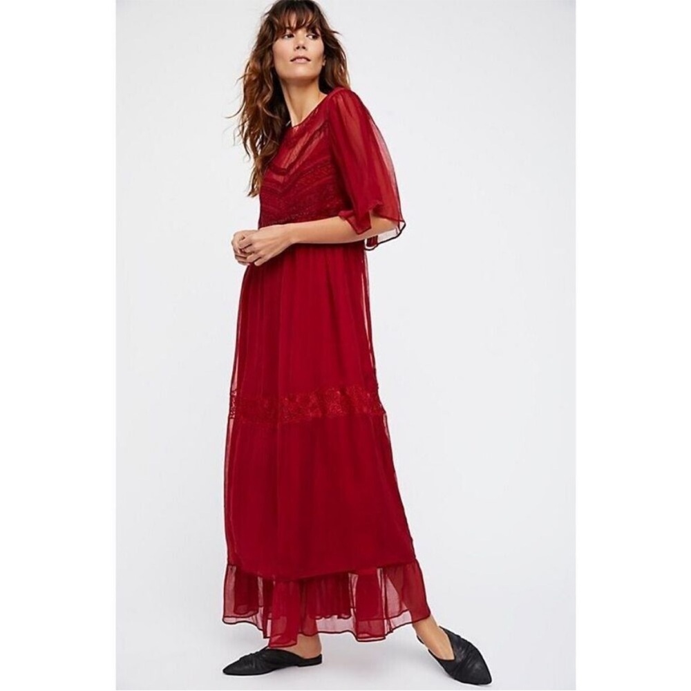 New! Free People In The Field Midi Dress in Red - Size Small